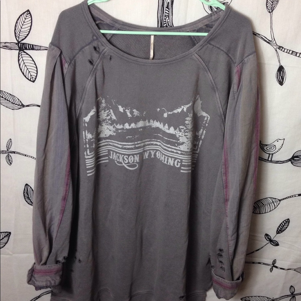 Free People Gray Long Sleeve Top